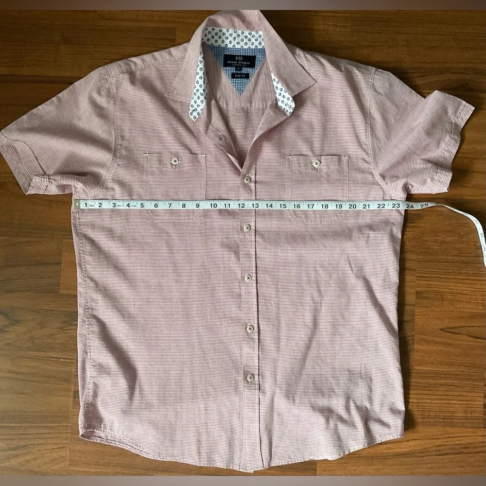 Michael Brandon Pink and White Casual Button Down Shirt
